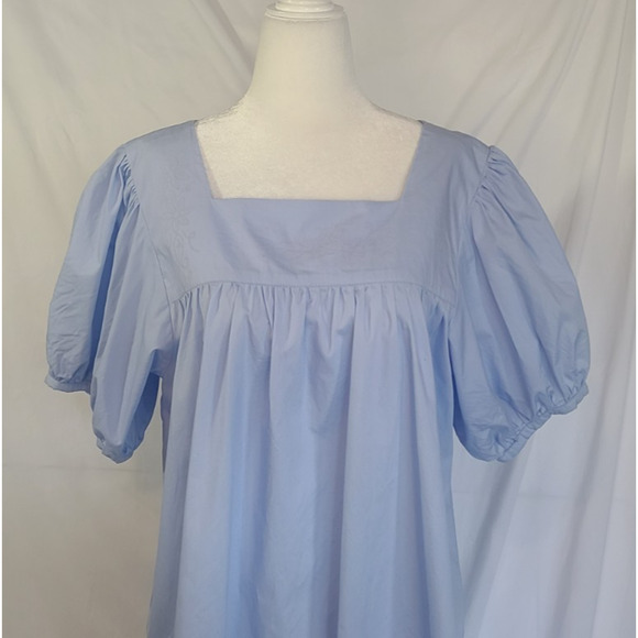Mi Golondrina Womens Puff Sleeve Cotton Light Blue Dress XL - Picture 2 of 6